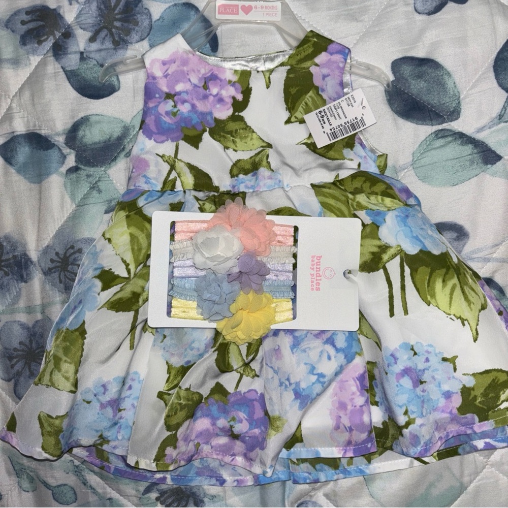 Rare Editions Floral Dress with Headbands